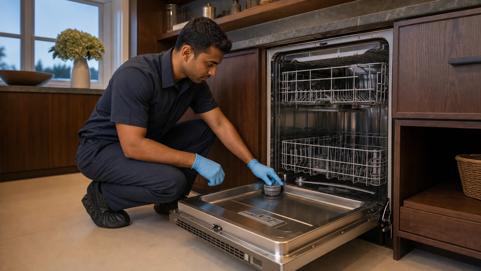 Panel-ready dishwasher diagnostic visit in the service area